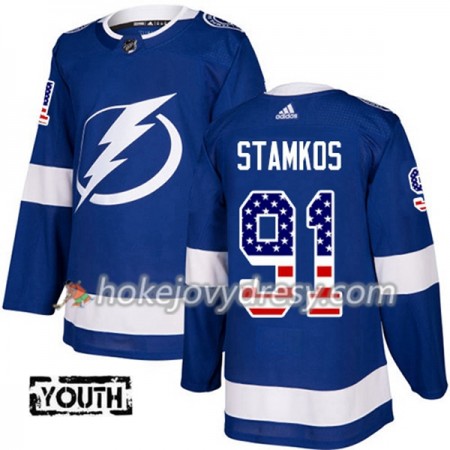 Dětské Hokejový Dres Tampa Bay Lightning Steven Stamkos 91 2017-2018 USA Flag Fashion Modrá Adidas Authentic